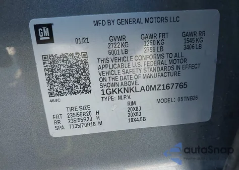 2021 GMC Acadia Sle из США, поврежденный, VIN 1GKKNKLA0MZ167765